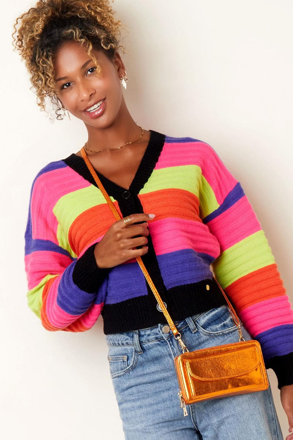 Strickjacke mit Ballonärmeln - mehrfarbig Weißes Multi S/M h5Bild6